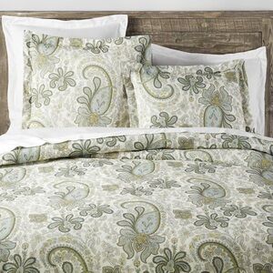 King Pottery Barn Charlie Paisley Blue & Green Duvet Cover & Two Shams Like New